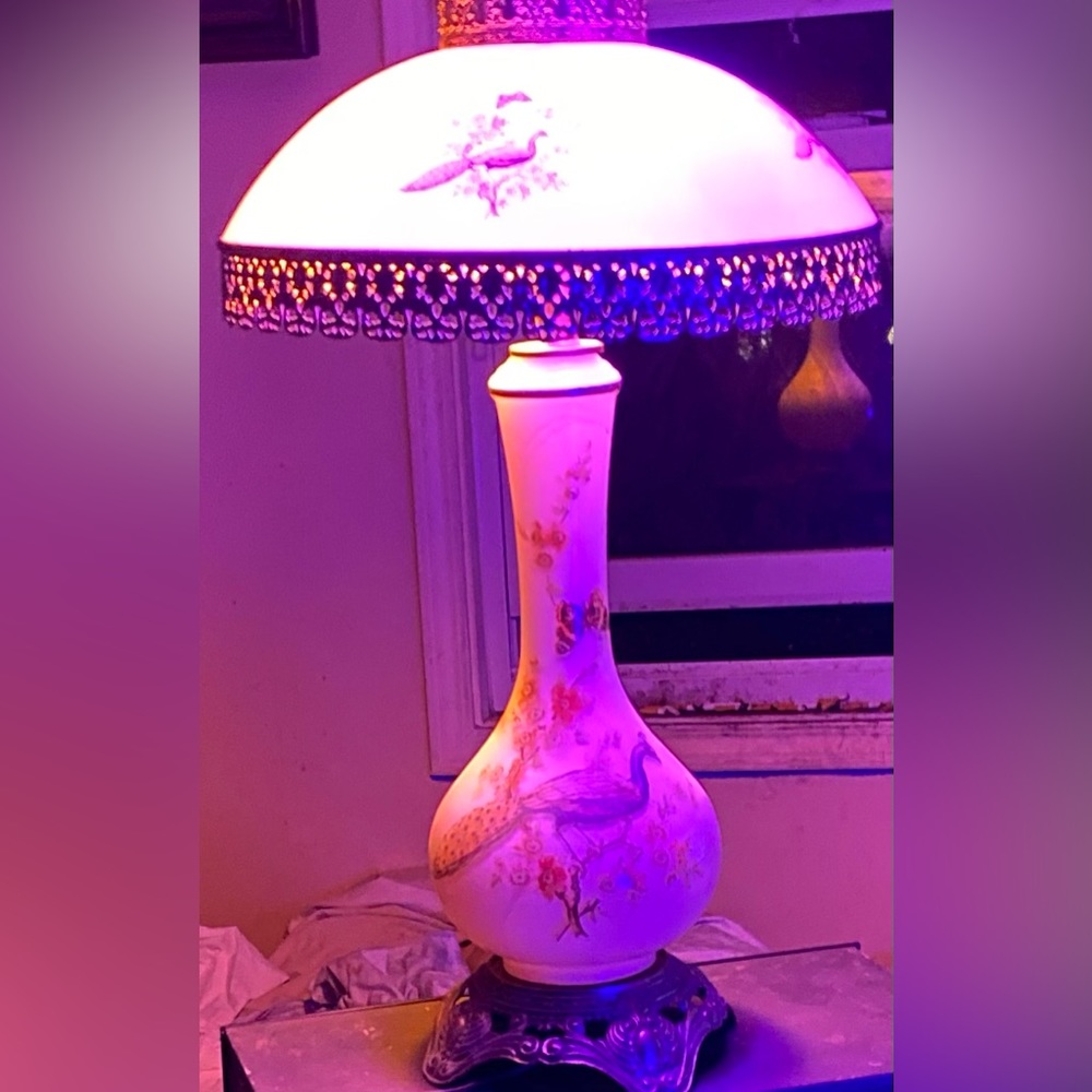 Hand Painted Antique Hurricane Lamp Large